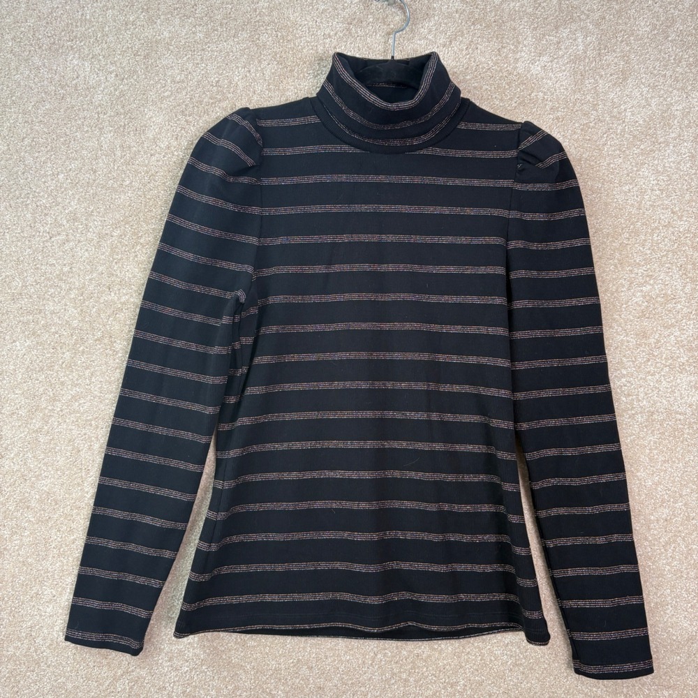 NWT VERONICA BEARD Turtleneck Sweater Top Womens Medium Black Metallic Cedar